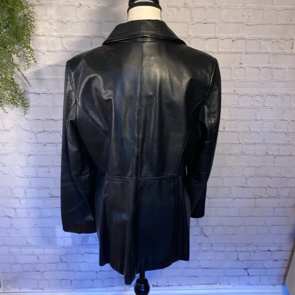 Danier Leather Black Vintage Snap Button Long Moto Blazer Jacket Size M - Picture 11 of 17